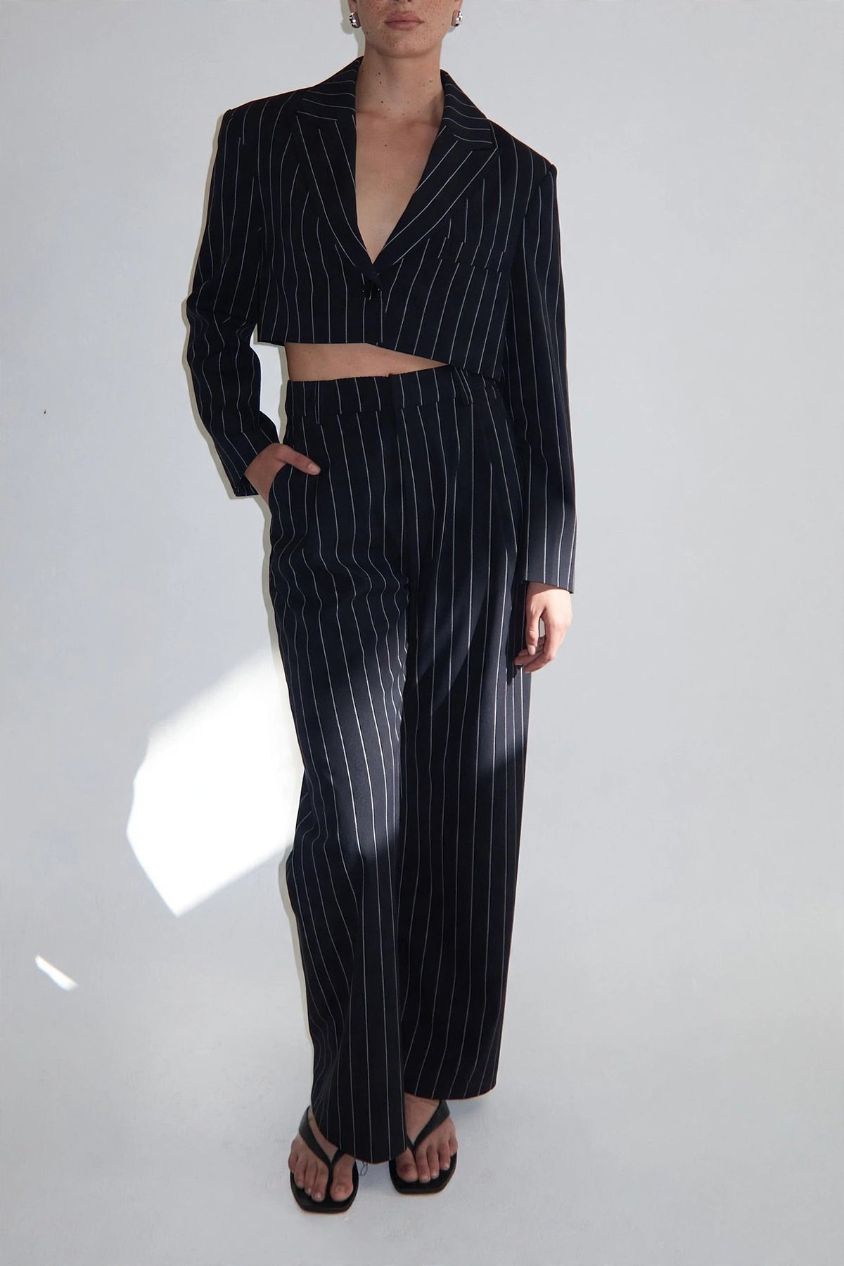 Margaux Pinstripe Tailored Suit Set on model