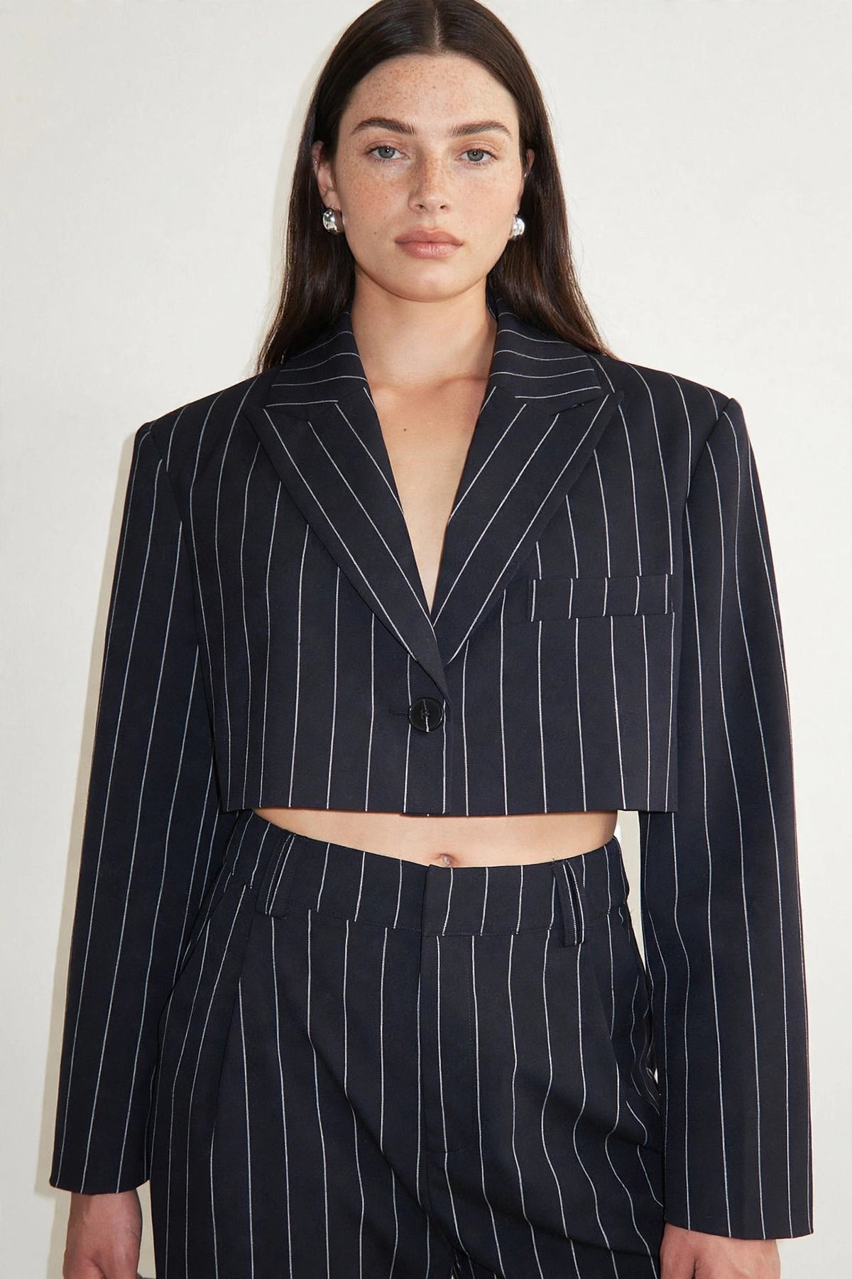 Margaux Pinstripe Tailored Suit Set on model