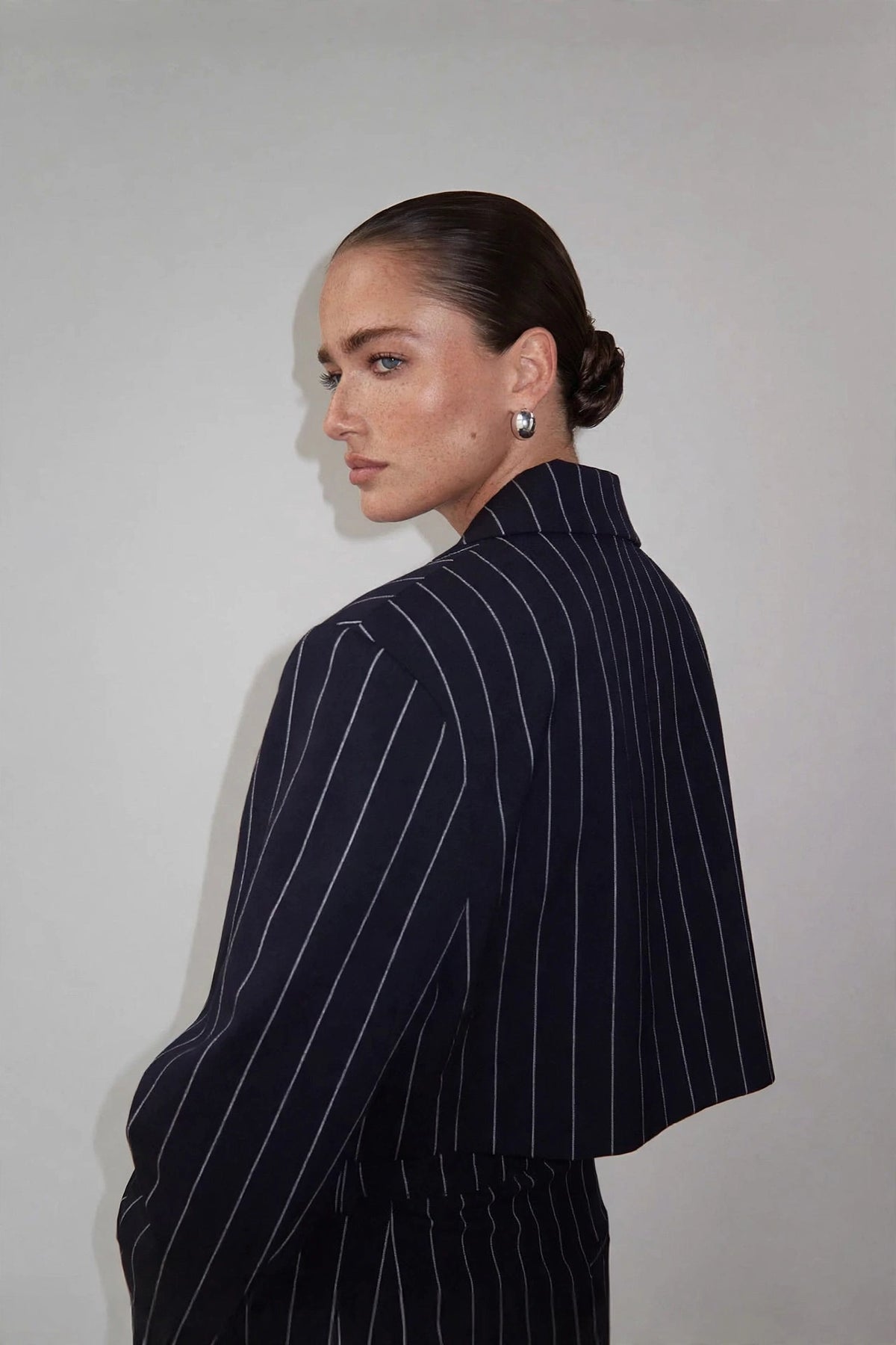 Margaux Pinstripe Tailored Suit Set on model