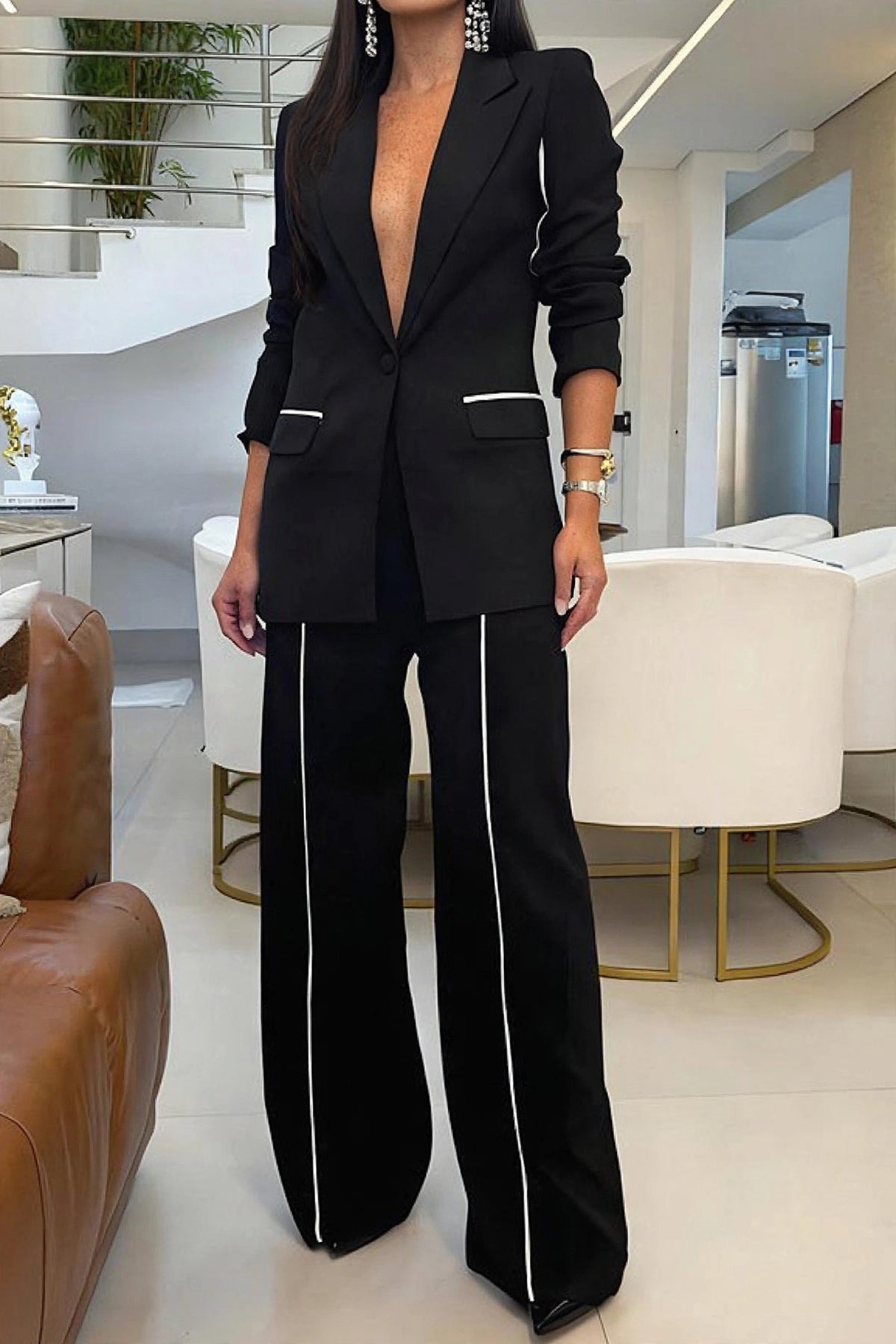 Noir Blazer & Trouser Set on model