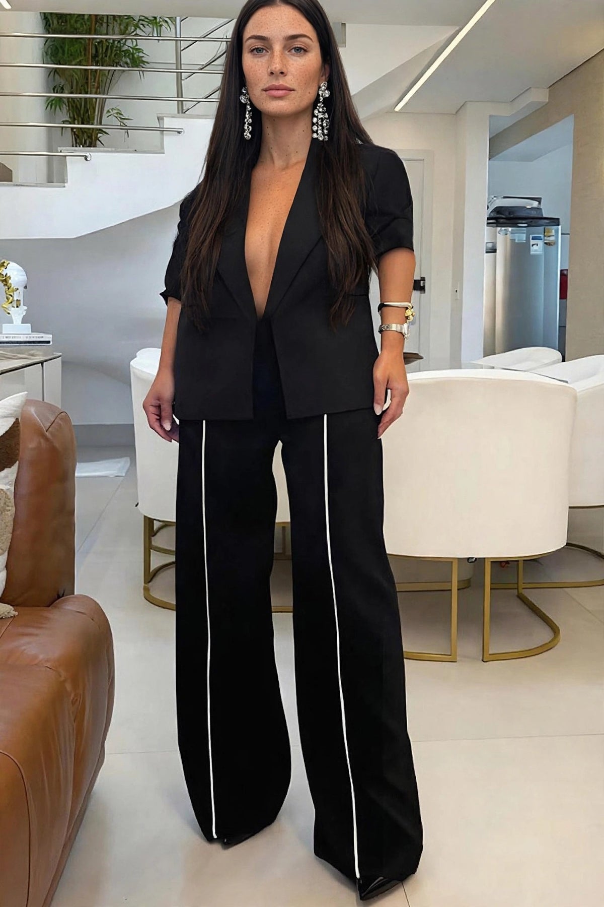 Noir Blazer & Trouser Set on model