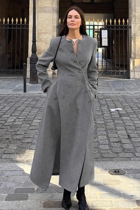 Céleste Gray Wool Long Coat on model