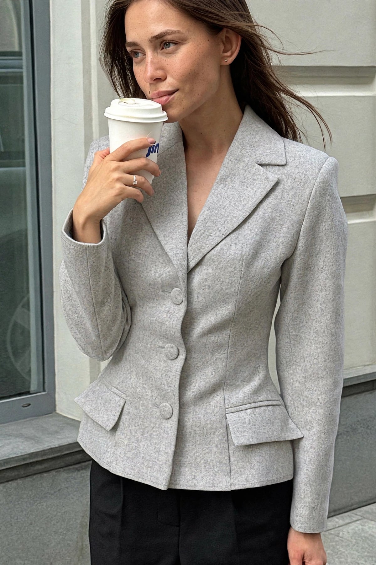 Séverine Gray Tailored Blazer on model