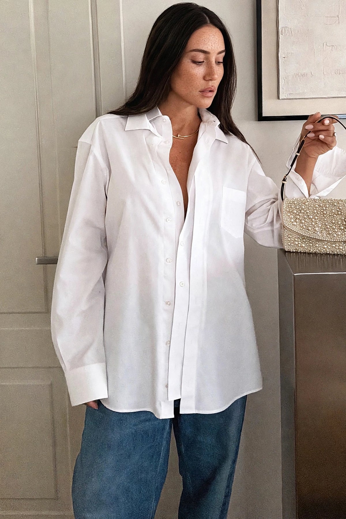 Blanche Classic White Shirt on model