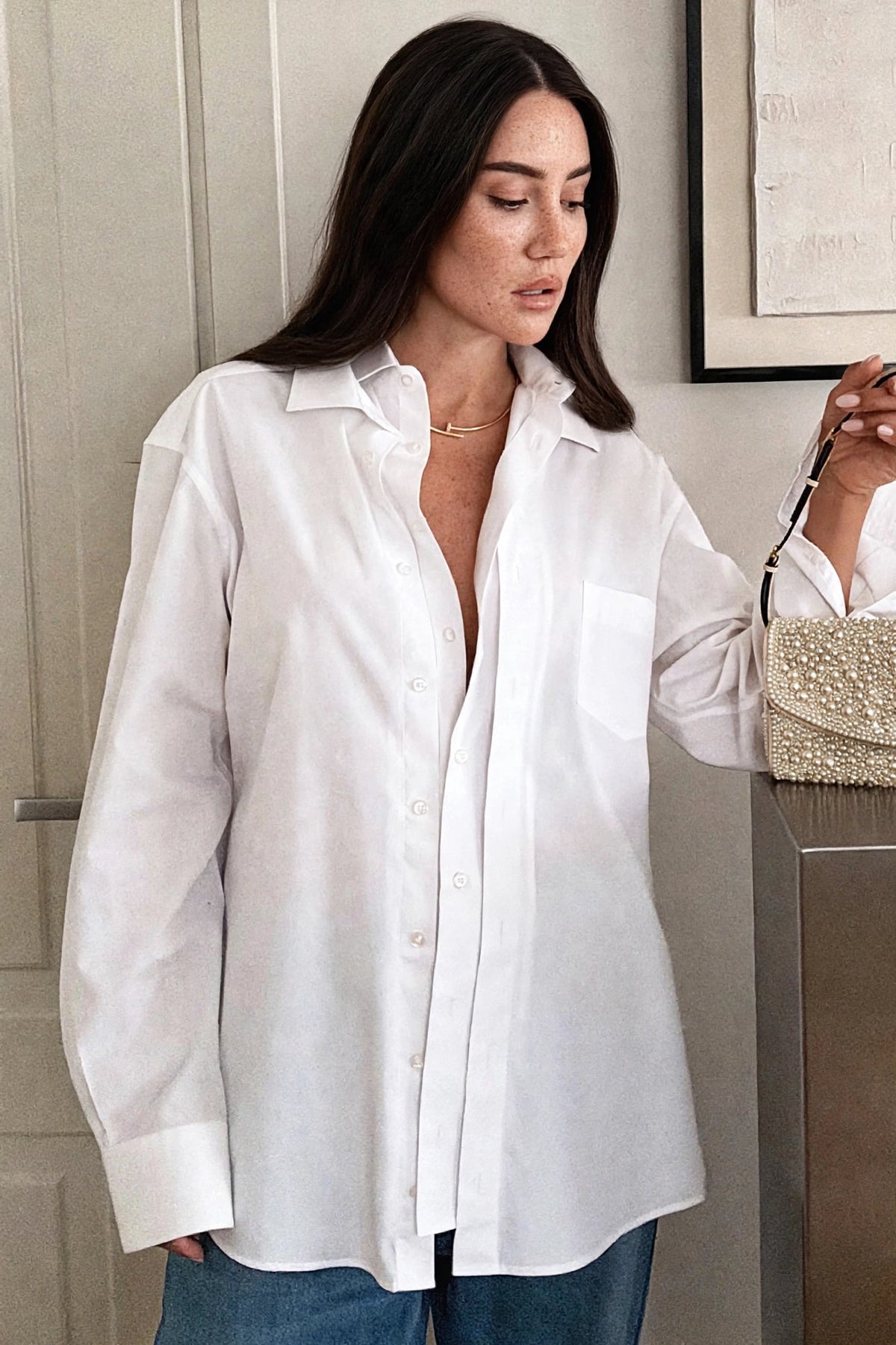 Blanche Classic White Shirt on model