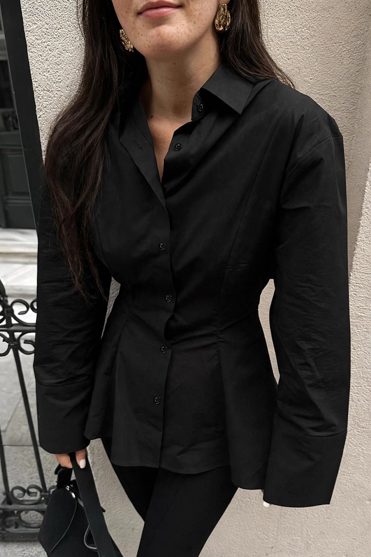 Plissée Brown Pleated Shirt on model