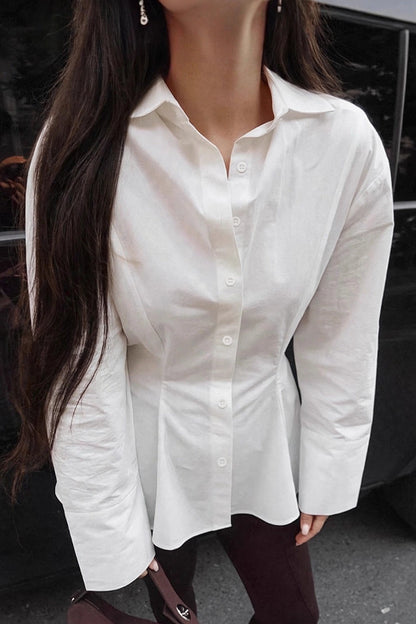 Plissée Brown Pleated Shirt on model