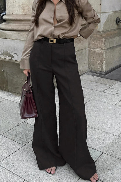 Ébène Black Wide-Leg Suit Trousers on model
