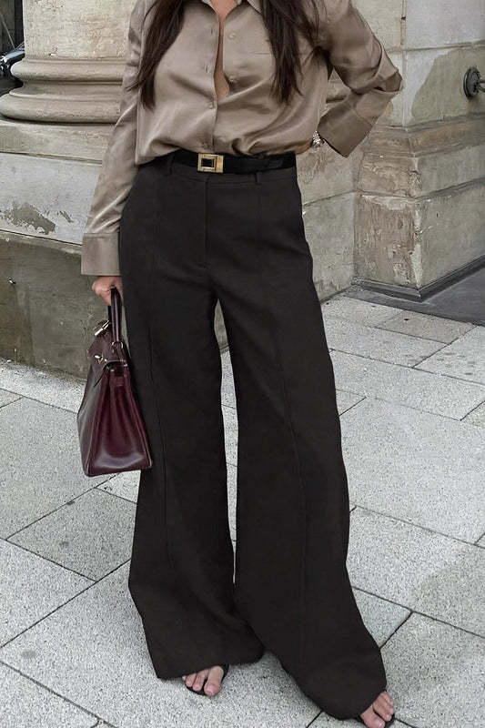 Ébène Black Wide-Leg Suit Trousers on model