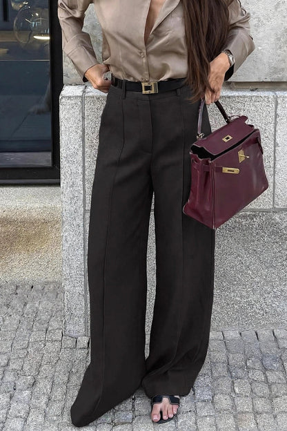 Ébène Black Wide-Leg Suit Trousers on model