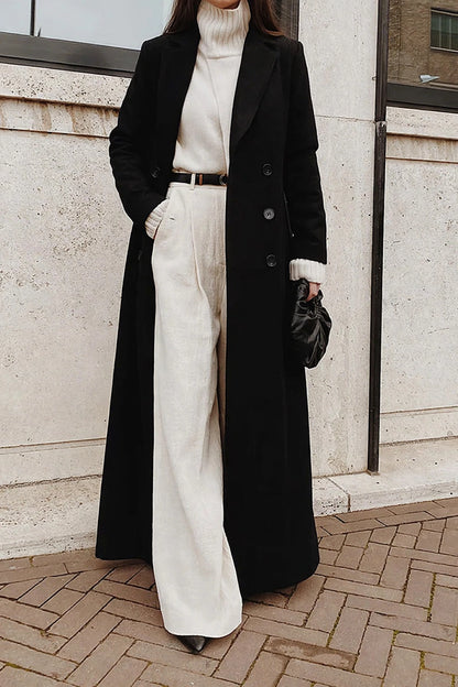 Nuit Black Long Wool Coat on model