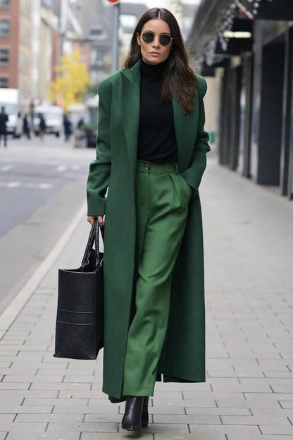 Nuit Black Long Wool Coat on model