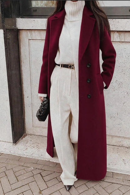 Nuit Black Long Wool Coat on model