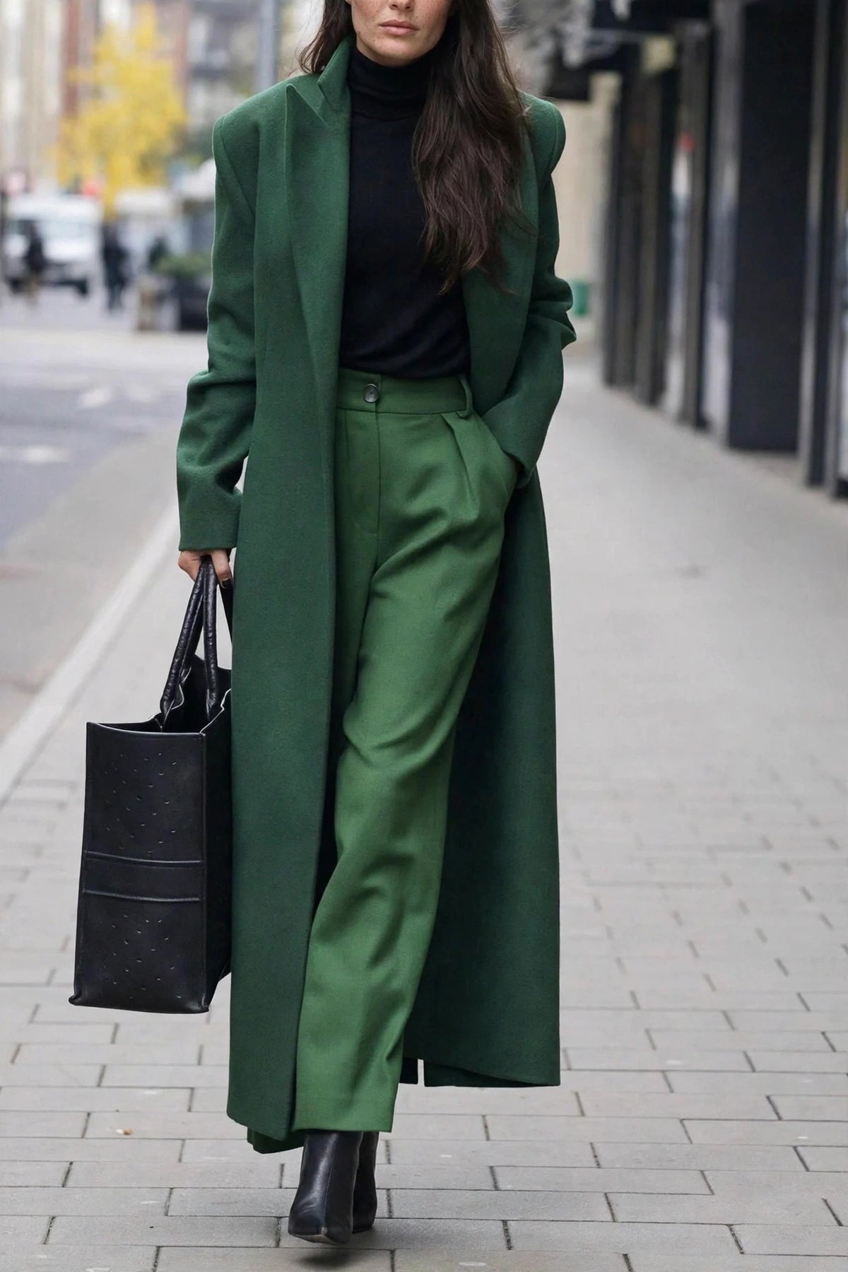 Nuit Black Long Wool Coat on model