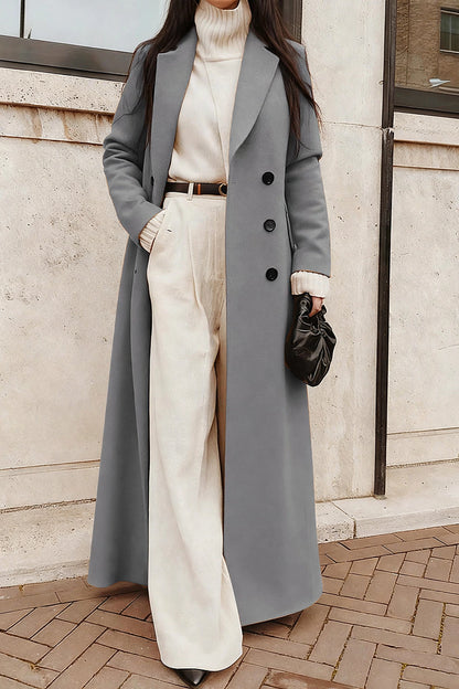 Nuit Black Long Wool Coat on model