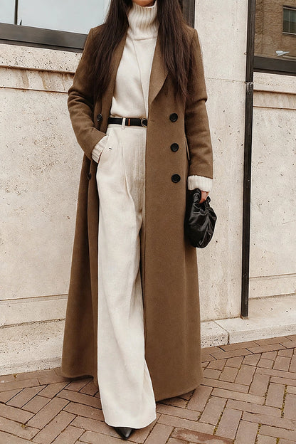 Nuit Black Long Wool Coat on model