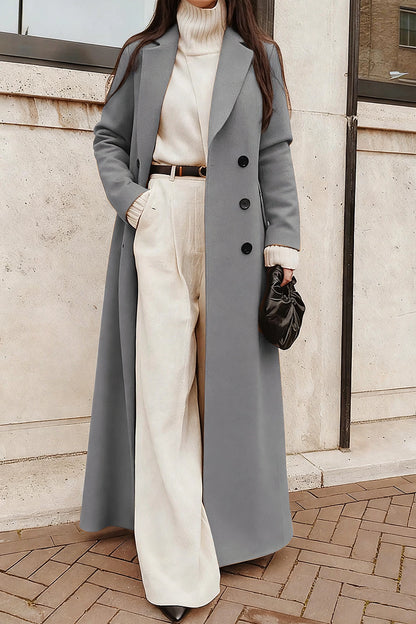 Nuit Black Long Wool Coat on model