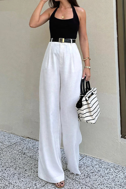 Havane Camel Wide-Leg Trousers on model