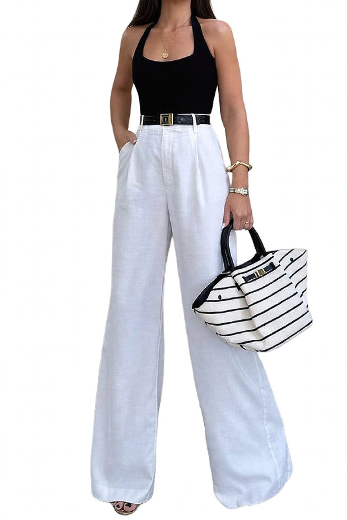Havane Camel Wide-Leg Trousers on model
