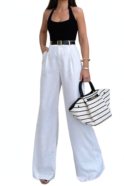 Havane Camel Wide-Leg Trousers on model