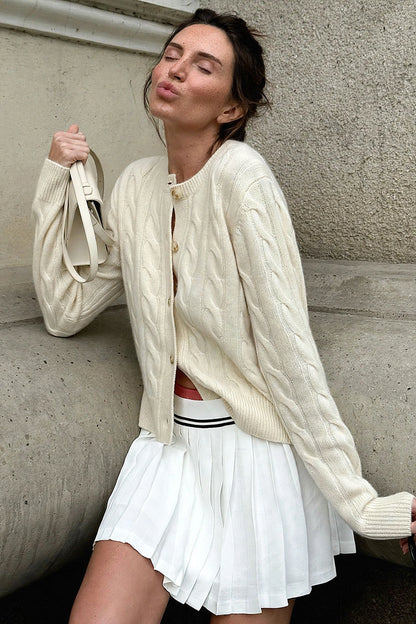 Meringue Cream Cable-Knit Cardigan on model
