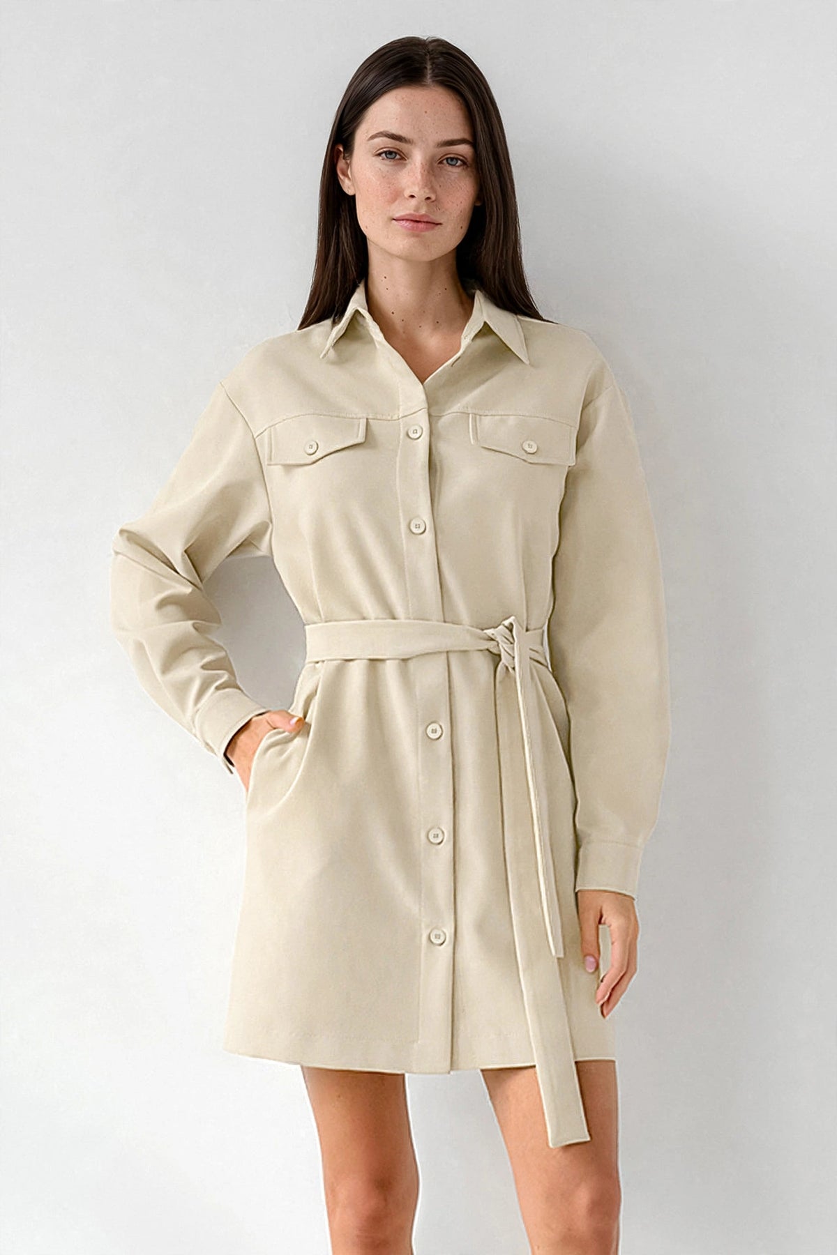 Raphaëlle Belted Shirt Dress on model