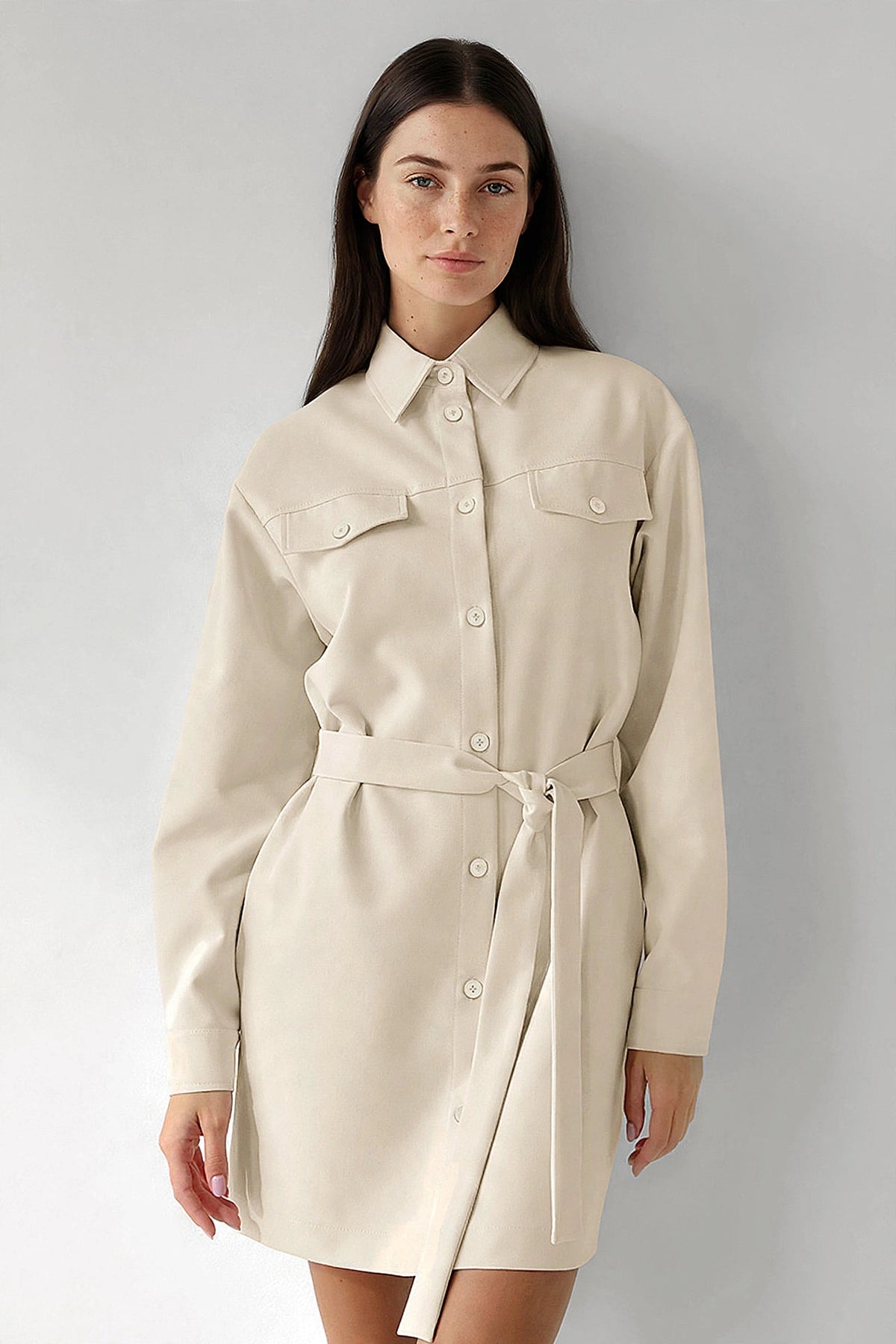 Raphaëlle Belted Shirt Dress on model