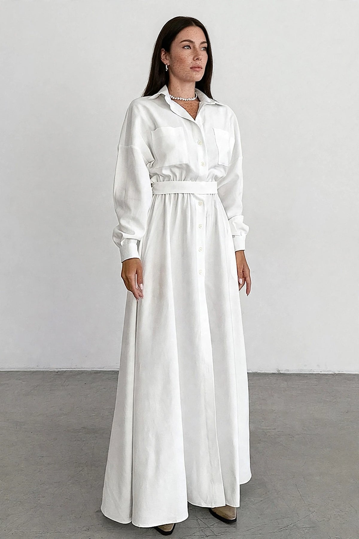 Albane White Shirt Dress on model