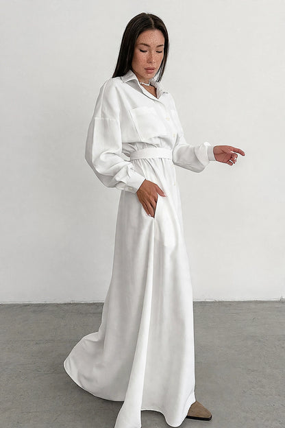 Albane White Shirt Dress on model
