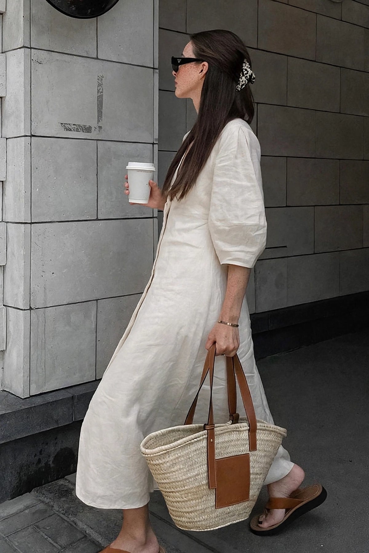 Brume Linen Puff-Sleeve Dress on model