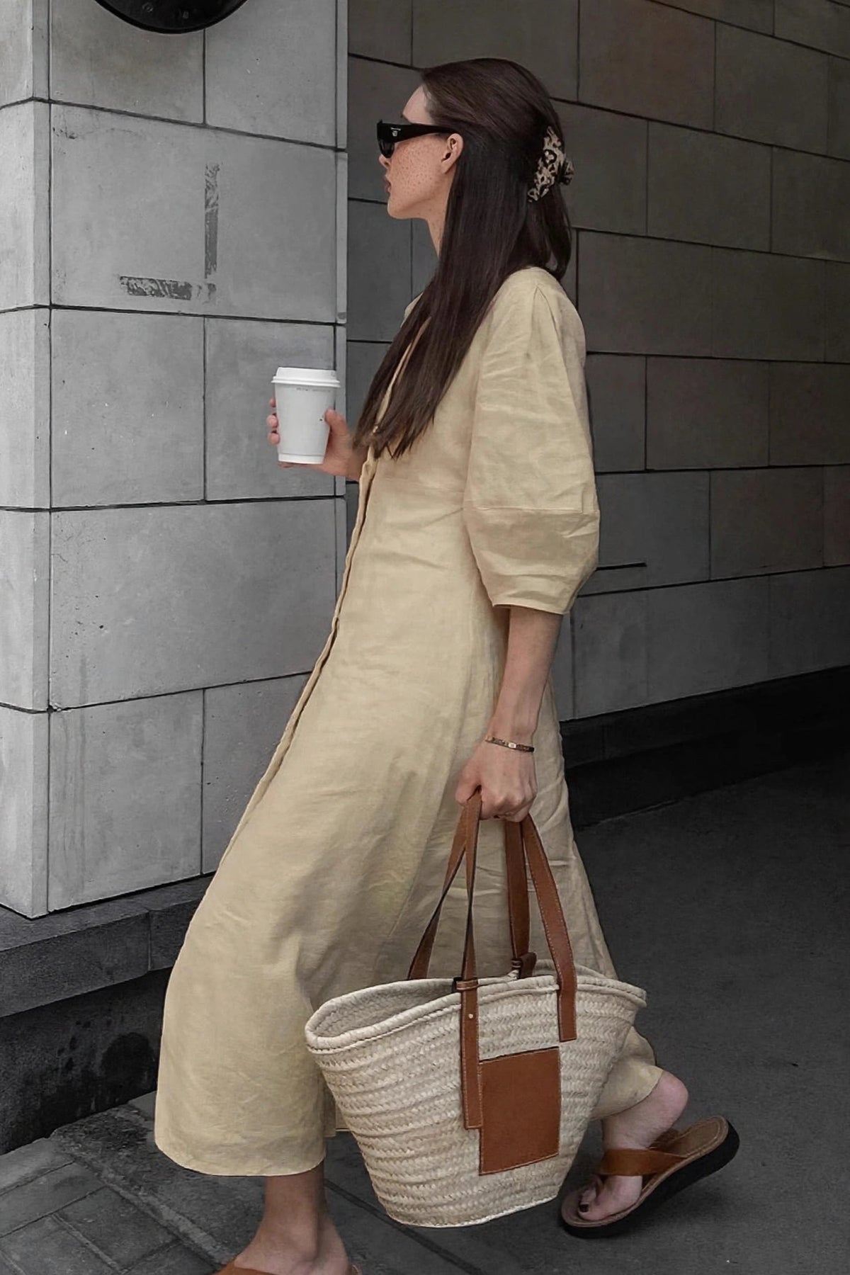 Brume Linen Puff-Sleeve Dress on model