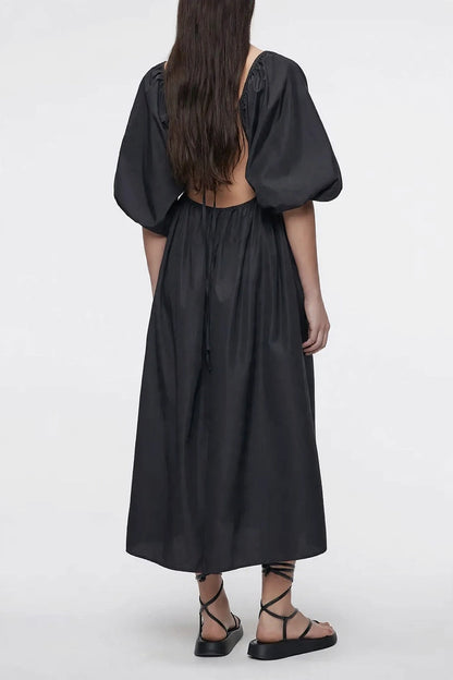 Épure V-Neck Puff-Sleeve Dress on model