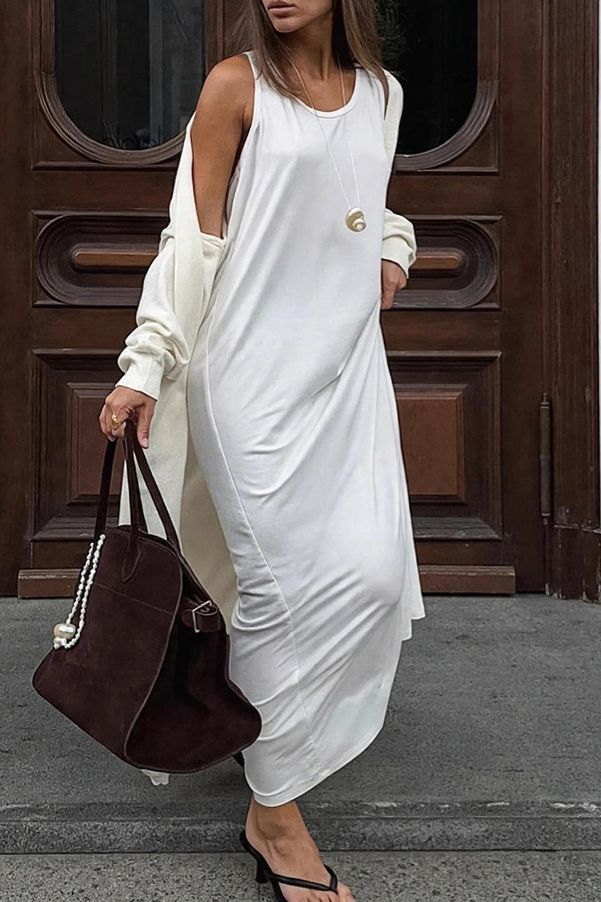 Ivoire White Maxi Dress on model