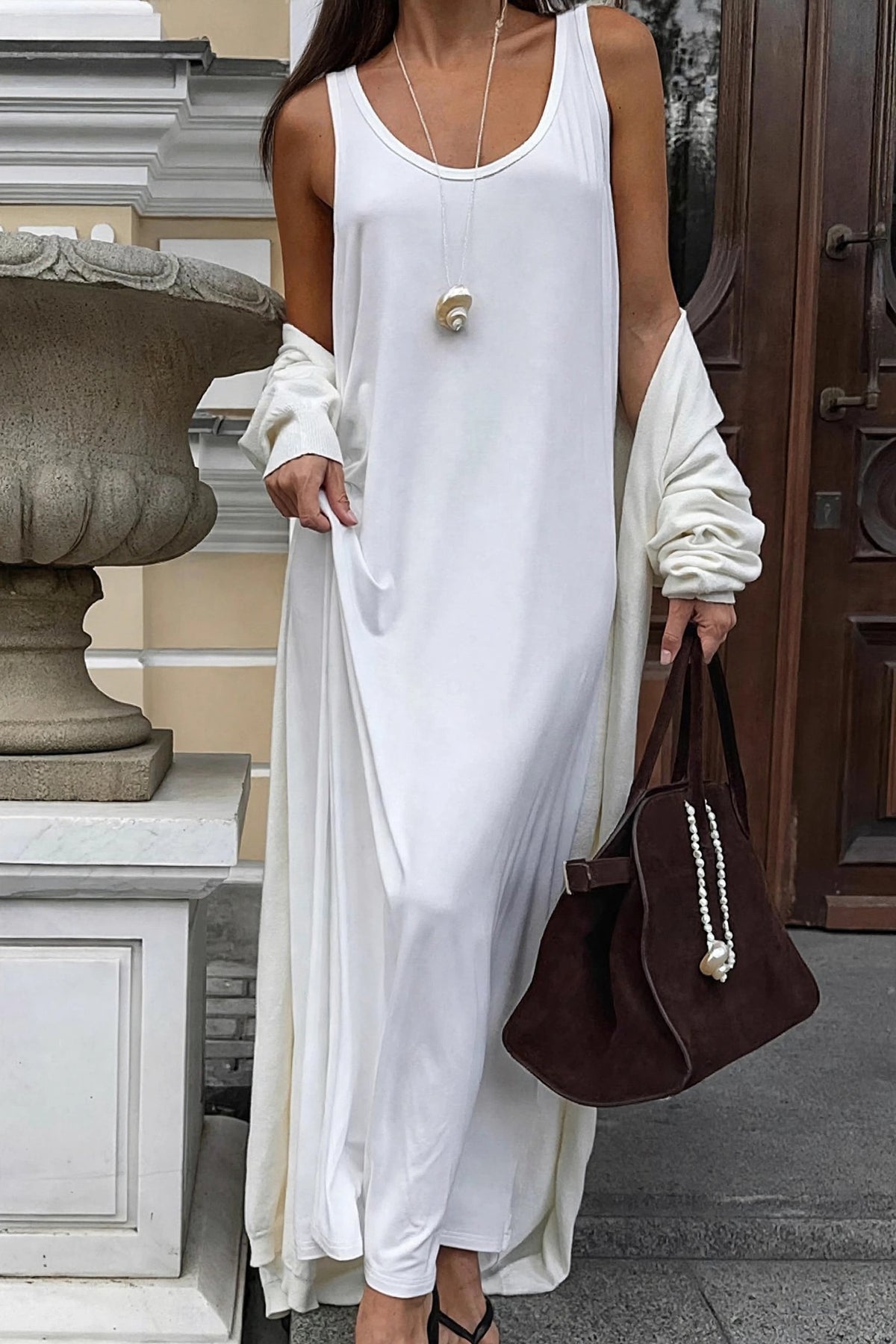 Ivoire White Maxi Dress on model