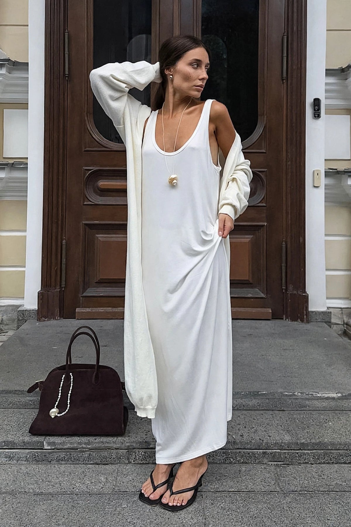Ivoire White Maxi Dress on model