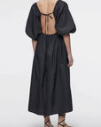 French Minimalist V-Neck Puff Sleeve Dress