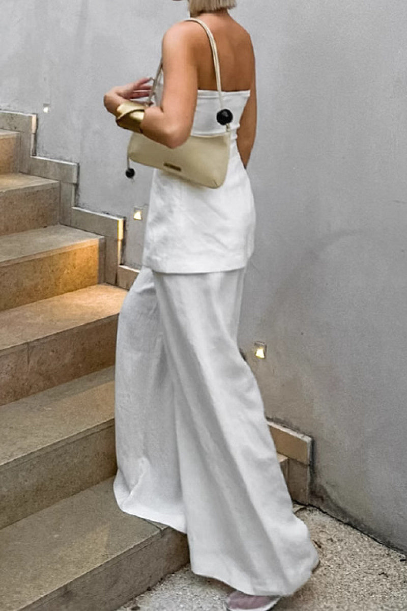 Chic Strapless Top and High Waist Wide Leg Set