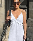 Elegant White Deep V-Neck Dress for Women