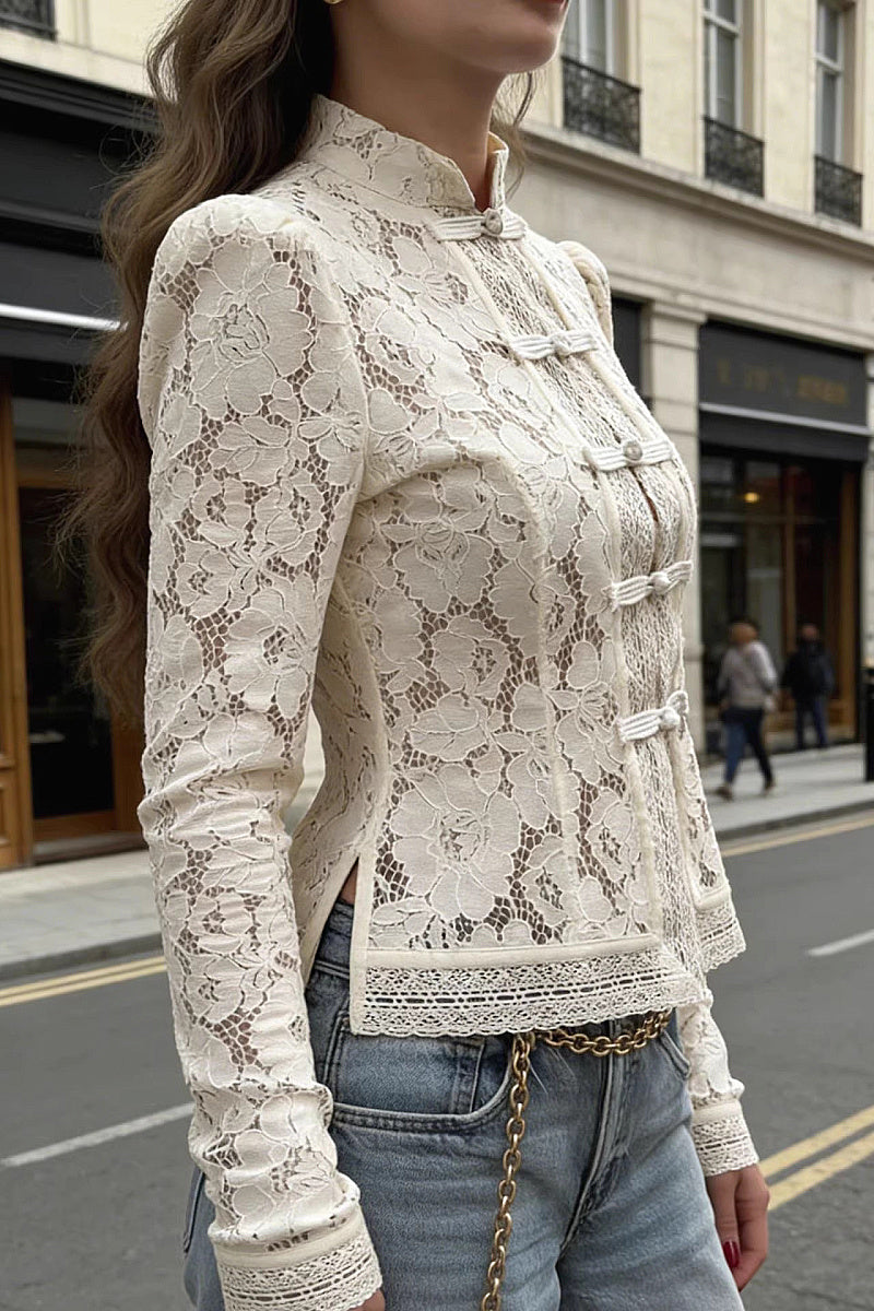 Fashionable Lace Button-Up Shirt for Women