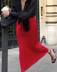 Elegant Red Satin Mermaid Skirt for Women