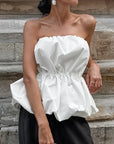 Chic White Strapless Balloon Top for Women