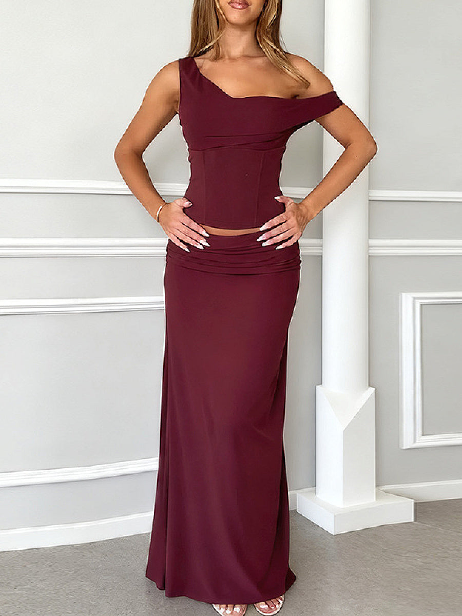 Chic Two-Piece Dress Set with Slit Skirt
