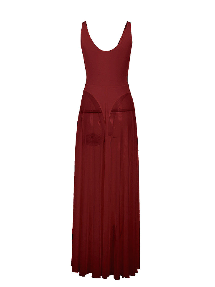 Elegant Long Dress with Sheer A-Line Design