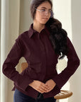 Spring Design Solid Color Waist Tie Shirt for Women