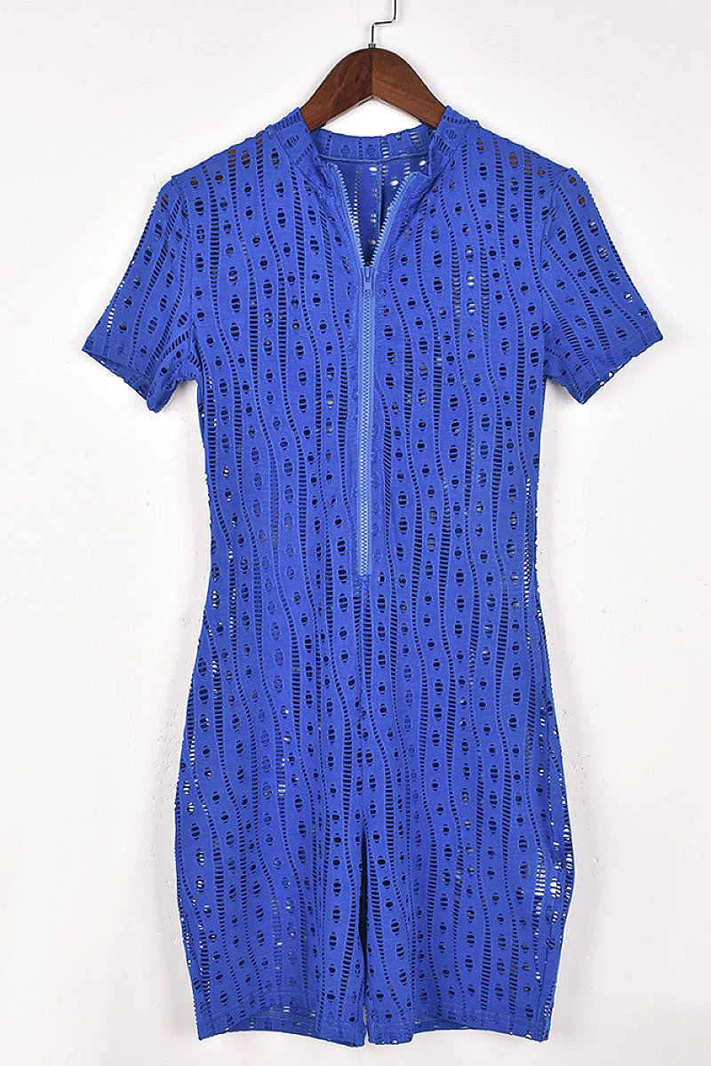 Stylish Ripped Jumpsuit with Zipper for Women