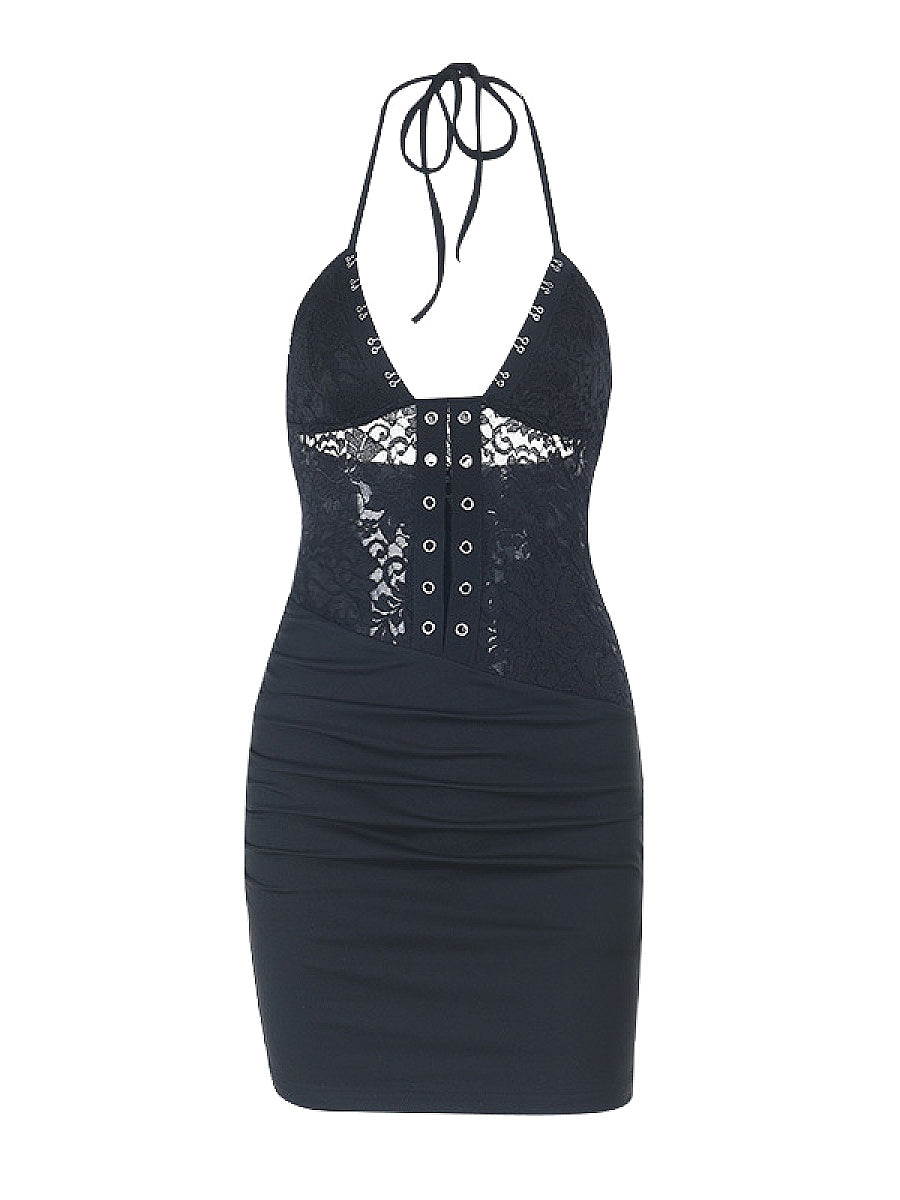 Sexy Lace Cami Dress with V-Neck and Backless Design