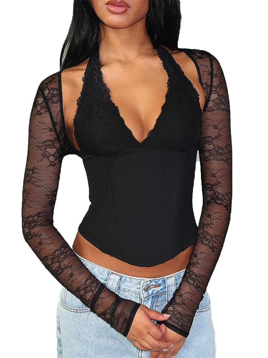 Lace Waist Cinching Long Sleeve Top