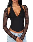 Lace Waist Cinching Long Sleeve Top