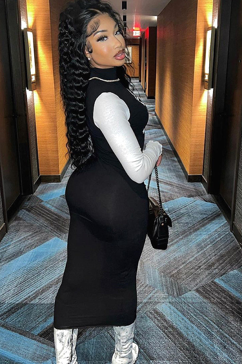 Sexy Long Sleeve Round Neck Dress for Women