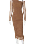 Spring New Women's Long Sleeve Mesh Shoulder Dress